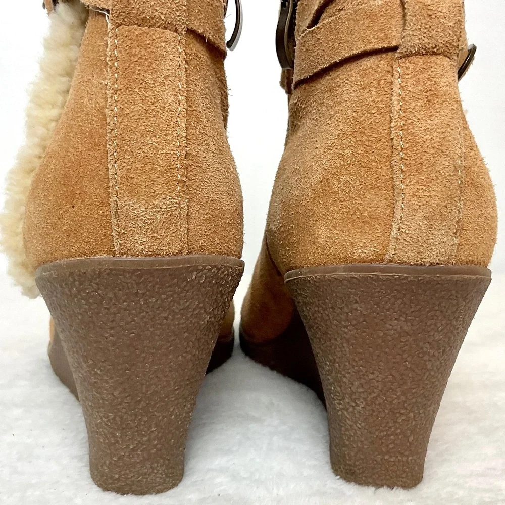 BJORNDAL AMY Fur Lined Brown Zip Up Ankle Wedge Suede Winter Booties Size 9 - Picture 9 of 16